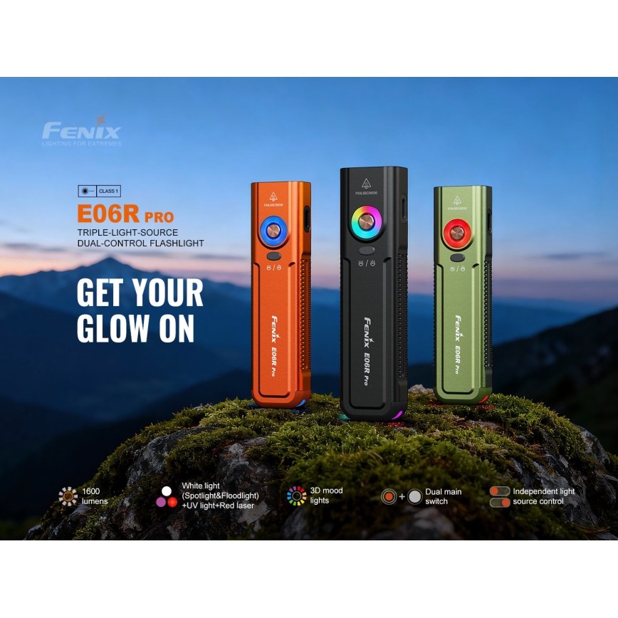 Fenix E06RPROEUBLC - Dimmable LED USB-Rechargeable Flashlight, 1650 mAh, IP66, 1600 lm, 111 h, Black