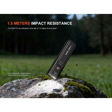 Fenix E06RPROEUBLC - Dimmable LED USB-Rechargeable Flashlight, 1650 mAh, IP66, 1600 lm, 111 h, Black