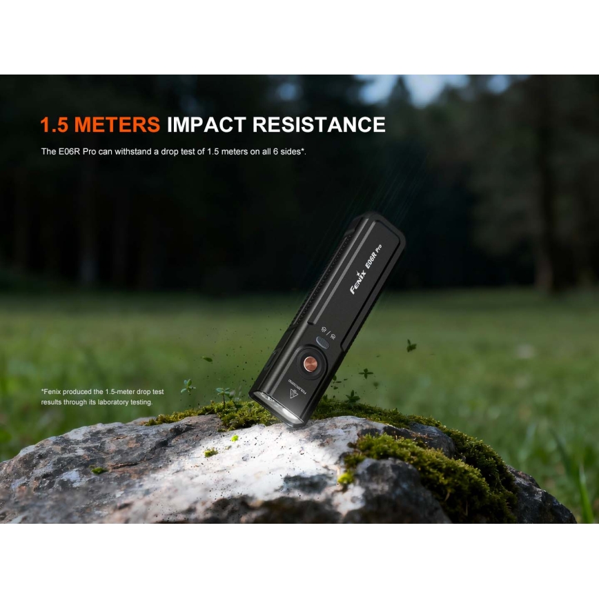 Fenix E06RPROEUBLC - Dimmable LED USB-Rechargeable Flashlight, 1650 mAh, IP66, 1600 lm, 111 h, Black