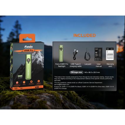Fenix E06RPROEUOLI - Dimmable Rechargeable LED Flashlight LED/USB 1650 mAh IP66 1600 lm 111 h Green