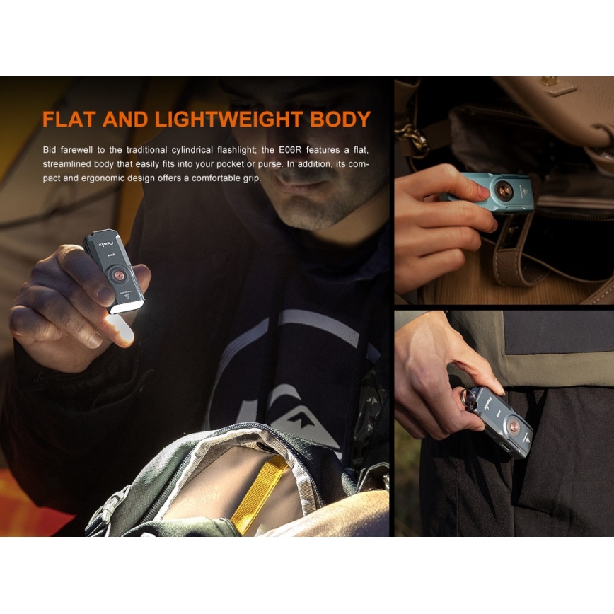 Fenix E06RTKS - LED Dimmable rechargeable flashlight UV LED/USB IP66 700 lm 60 h 750 mAh turquoise