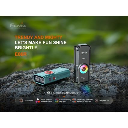 Fenix E06RTKS - LED Dimmable rechargeable flashlight UV LED/USB IP66 700 shiny 60 h turquoise