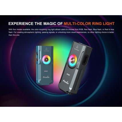 Fenix E06RTKS - LED Dimmable rechargeable flashlight UV LED/USB IP66 700 shiny 60 h turquoise