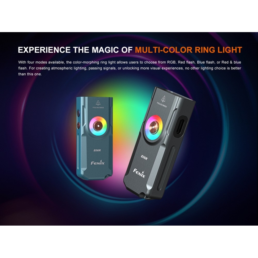 Fenix E06RTKS - LED Dimmable rechargeable flashlight UV LED/USB IP66 700 shiny 60 h turquoise