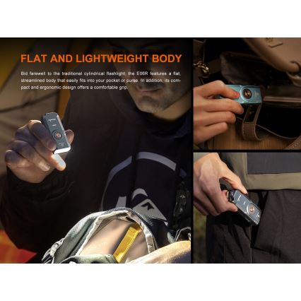 Fenix E06RTKS - LED Dimmable rechargeable flashlight UV LED/USB IP66 700 shiny 60 h turquoise