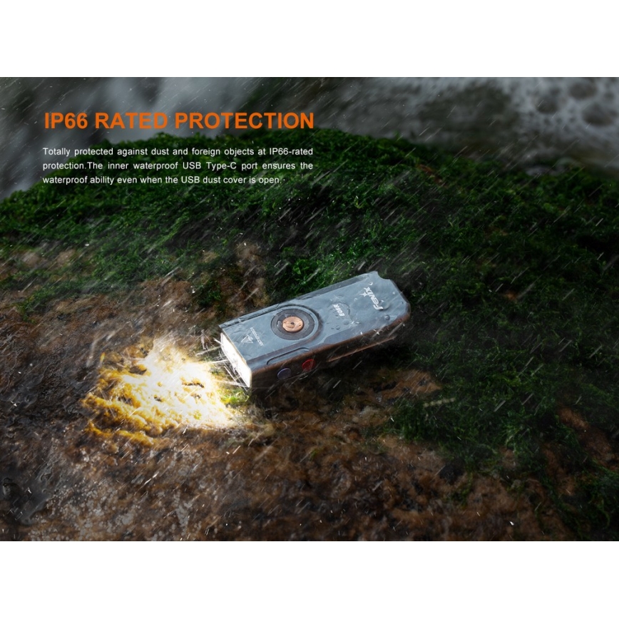 Fenix E06RTKS - LED Dimmable rechargeable flashlight UV LED/USB IP66 700 shiny 60 h turquoise