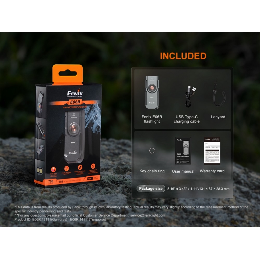 Fenix E06RTKS - LED Dimmable rechargeable flashlight UV LED/USB IP66 700 shiny 60 h turquoise