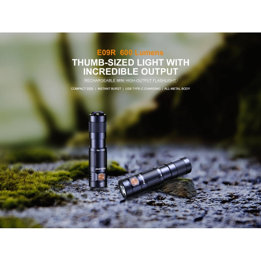Fenix E09R - LED Rechargeable flashlight LED/USB IP68 600 lm 70 hrs