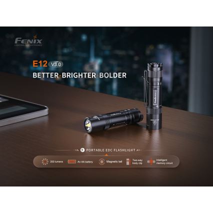Fenix E12V30 - Dimmable Rechargeable LED Flashlight LED/1xAA 2000 mAh IP68 200 lm 100 h black