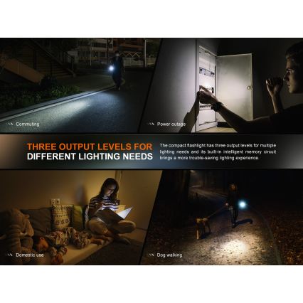 Fenix E12V30 - Dimmable Rechargeable LED Flashlight LED/1xAA 2000 mAh IP68 200 lm 100 h black