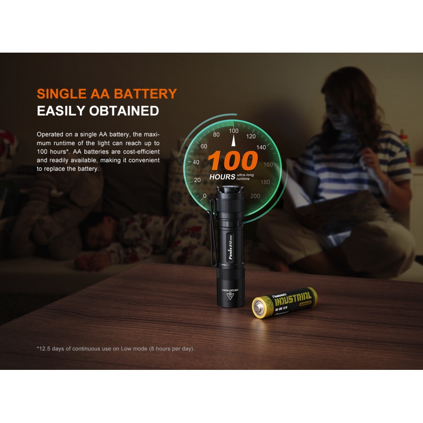 Fenix E12V30 - Dimmable Rechargeable LED Flashlight LED/1xAA 2000 mAh IP68 200 lm 100 h black