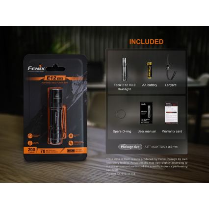 Fenix E12V30 - Dimmable Rechargeable LED Flashlight LED/1xAA 2000 mAh IP68 200 lm 100 h black