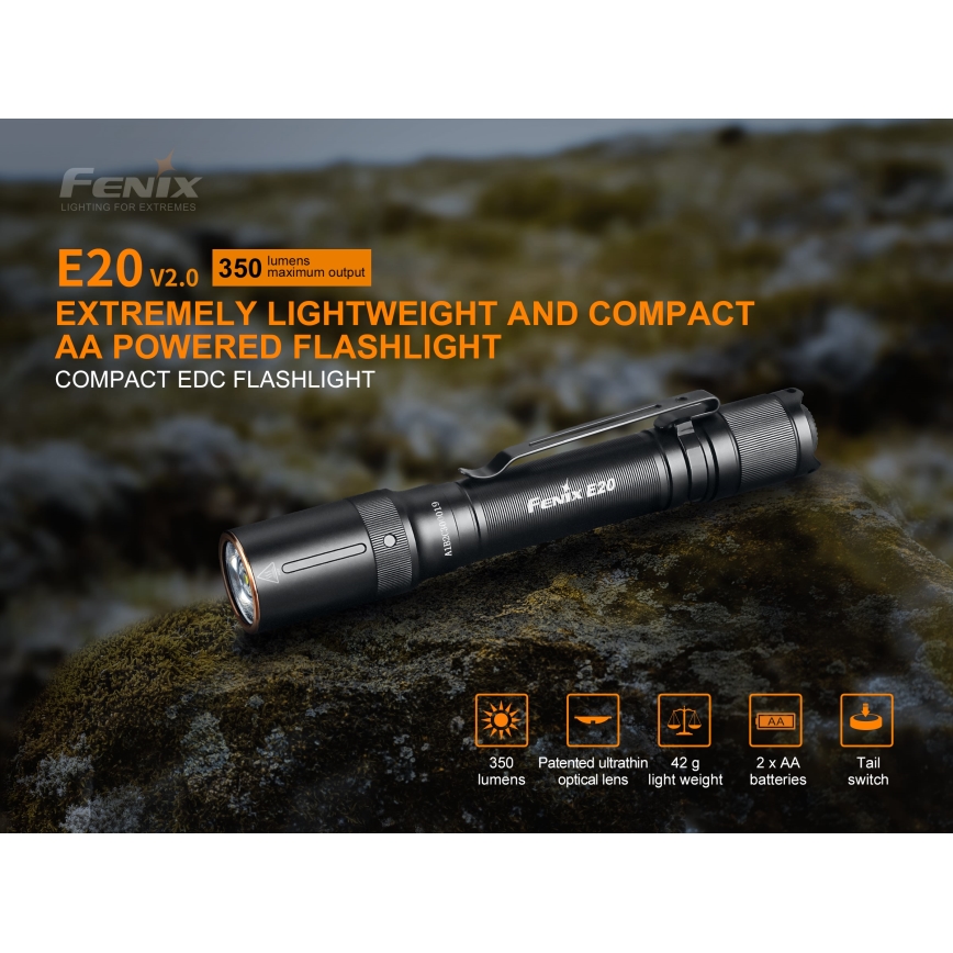 Fenix E20V20 - LED Flashlight LED/2xAA IP68 350 lm 200 hrs