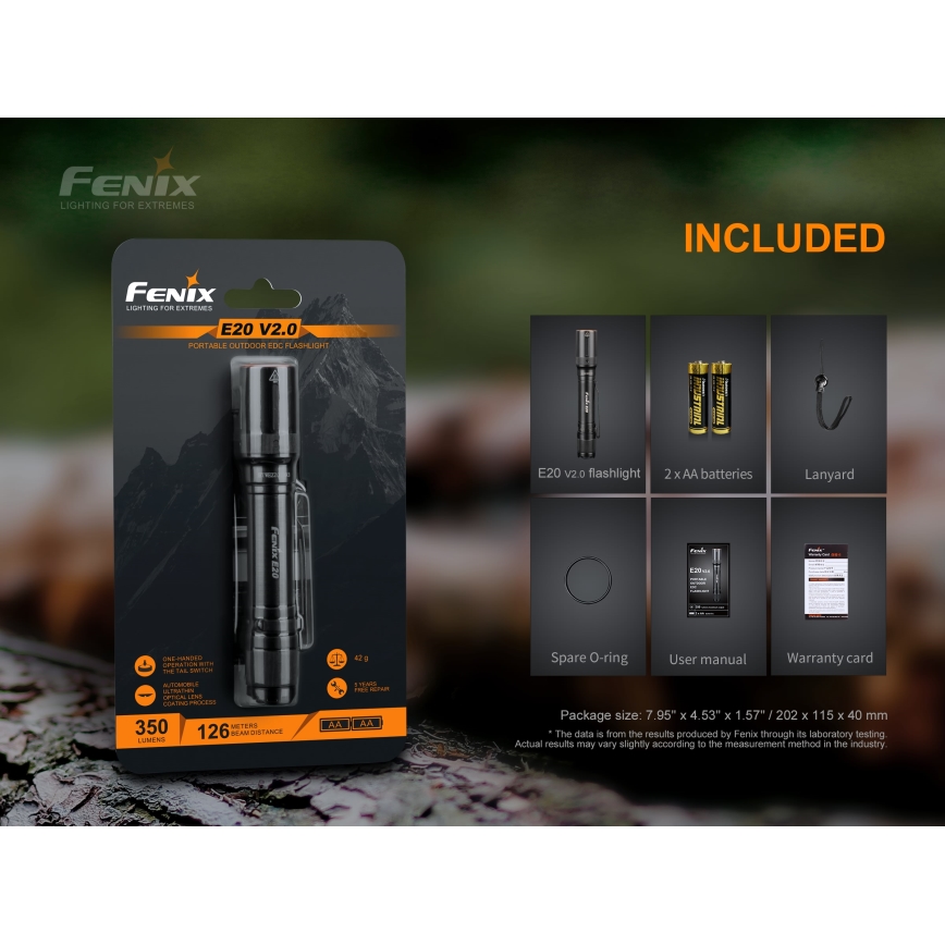 Fenix E20V20 - LED Flashlight LED/2xAA IP68 350 lm 200 hrs