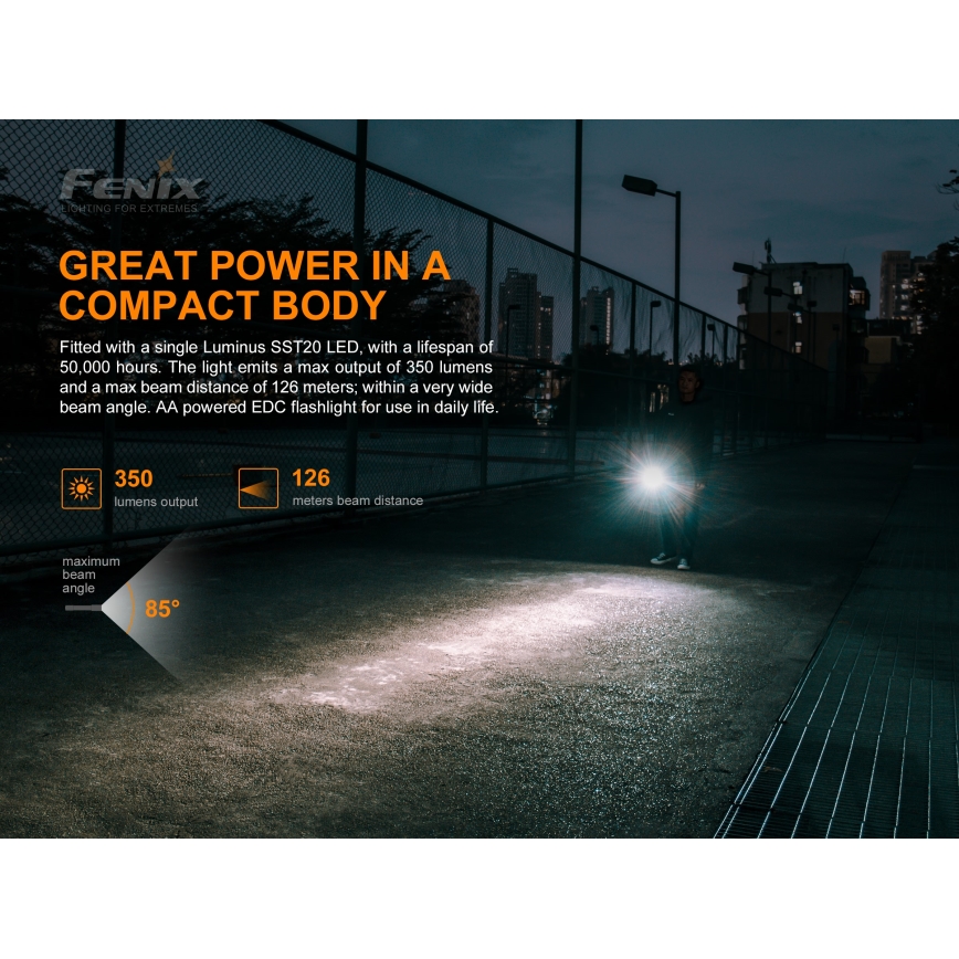 Fenix E20V20 - LED Flashlight LED/2xAA IP68 350 lm 200 hrs