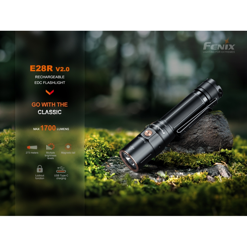 Fenix E28RV20 - LED Dimmable rechargeable flashlight LED/USB IP68 1700 lm 260 h