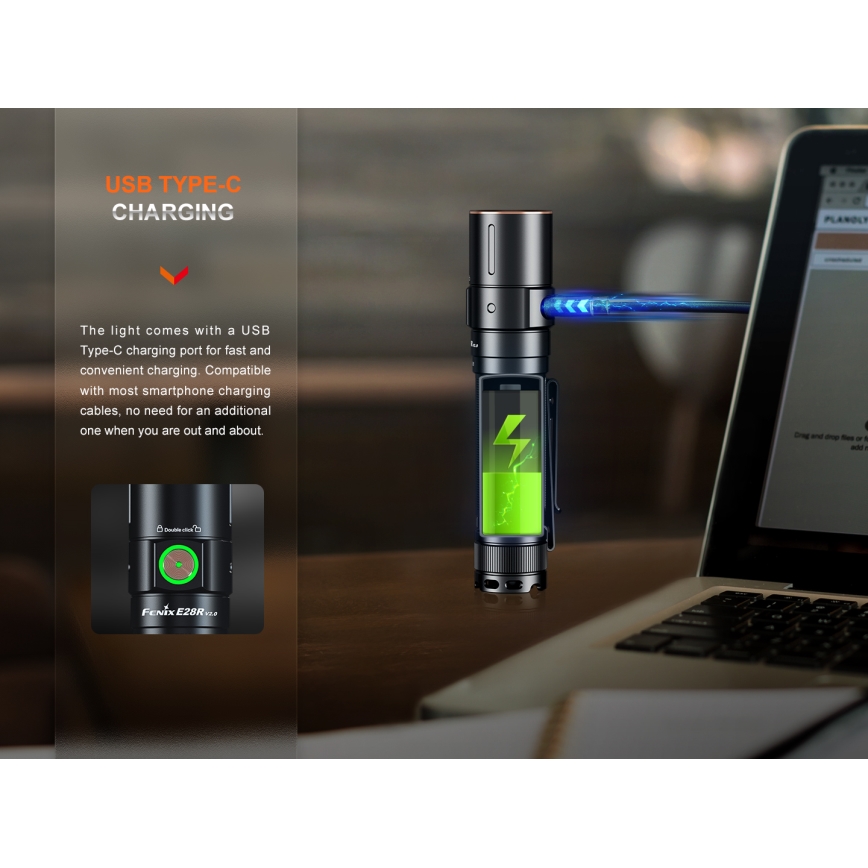 Fenix E28RV20 - LED Dimmable rechargeable flashlight LED/USB IP68 1700 lm 260 h