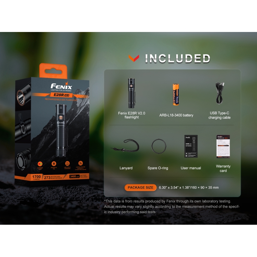 Fenix E28RV20 - LED Dimmable rechargeable flashlight LED/USB IP68 1700 lm 260 h