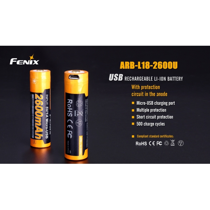 Fenix FE18650LI26USB - 1 pc USB/3.6V 2600 mAh Rechargeable Battery