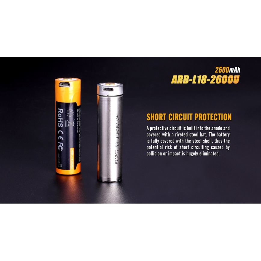 Fenix FE18650LI26USB - 1pc Rechargeable battery USB/3,6V 2600 mAh