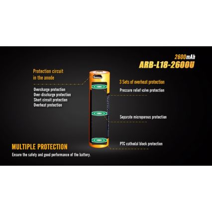 Fenix FE18650LI26USB - 1pc Rechargeable battery USB/3,6V 2600 mAh