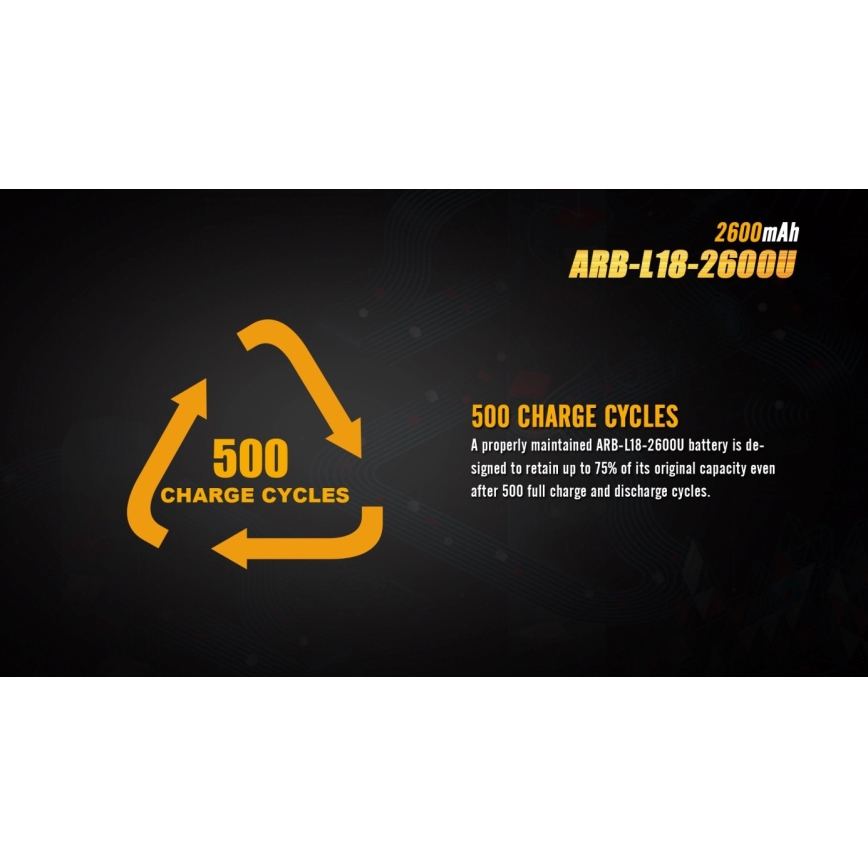 Fenix FE18650LI26USB - 1pc Rechargeable battery USB/3,6V 2600 mAh