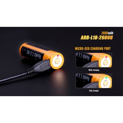 Fenix FE18650LI26USB - 1pc Rechargeable battery USB/3,6V 2600 mAh