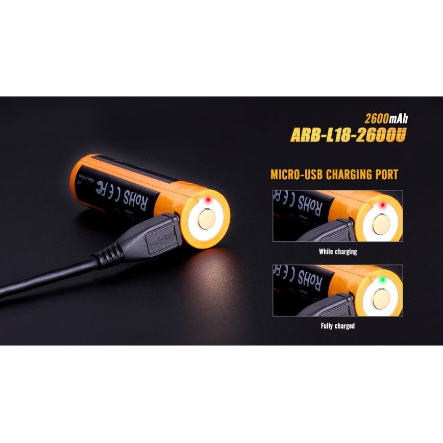 Fenix FE18650LI26USB - 1pc Rechargeable battery USB/3,6V 2600 mAh