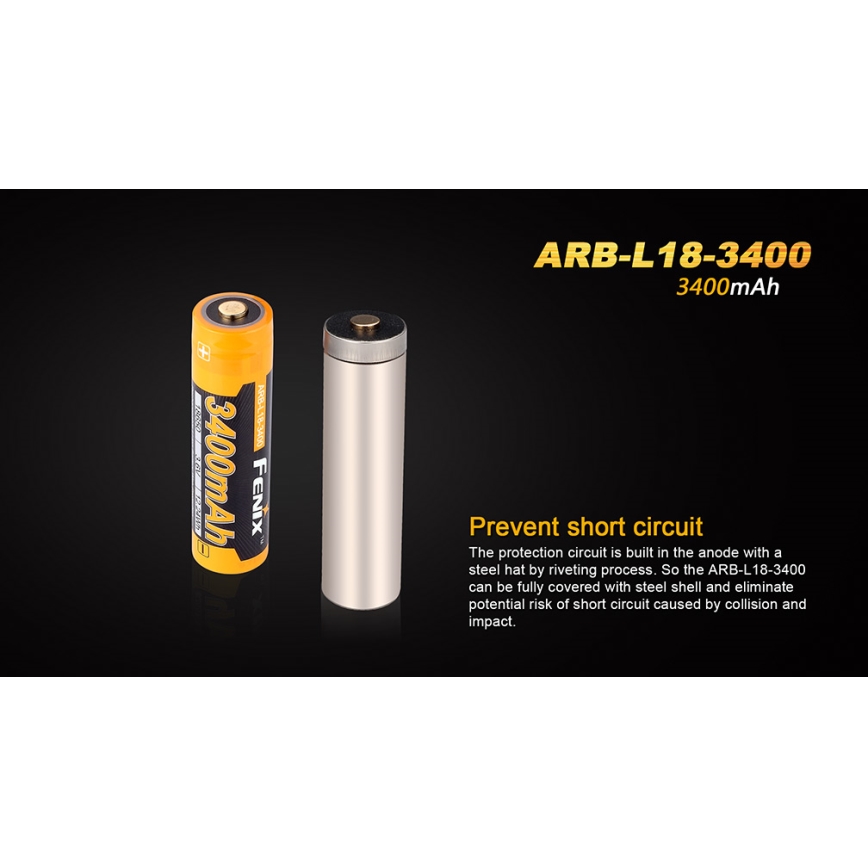 Fenix FE18650LI34 - 1 pc Rechargeable 18650 Battery, 3.6V 3400 mAh