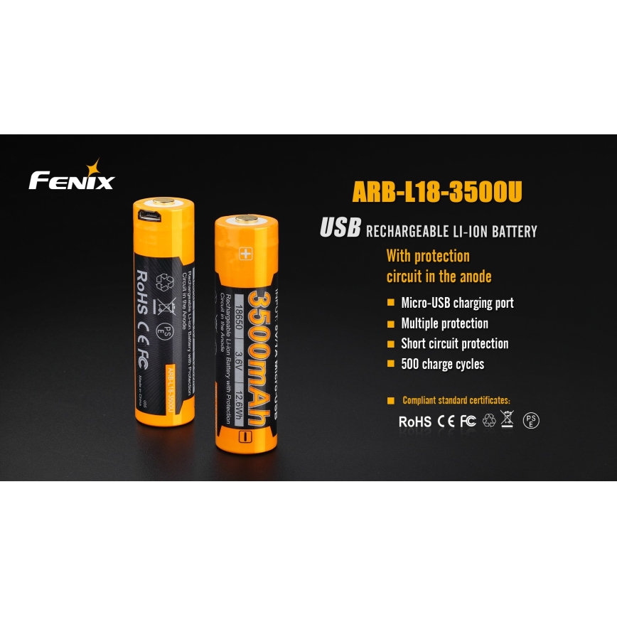 Fenix FE18650LI35USB - 1 pc USB rechargeable battery, 3.6V, 3500 mAh