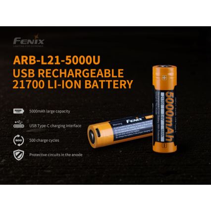 Fenix FE21700USB - 1 pc USB-rechargeable battery, 3.6 V, 5000 mAh