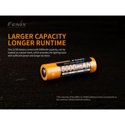Fenix FE21700USB - 1pc Rechargeable battery USB/3,6V 5000 mAh