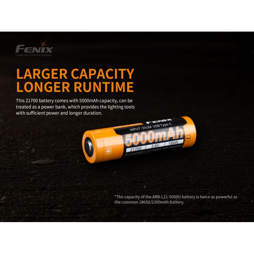 Fenix FE21700USB - 1pc Rechargeable battery USB/3,6V 5000 mAh