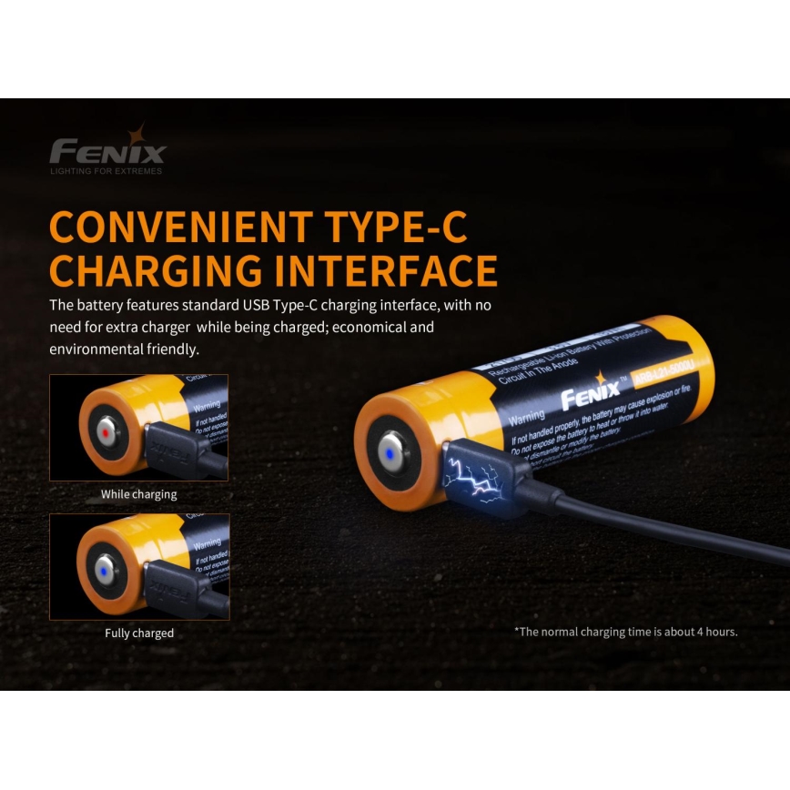 Fenix FE21700USB - 1pc Rechargeable battery USB/3,6V 5000 mAh