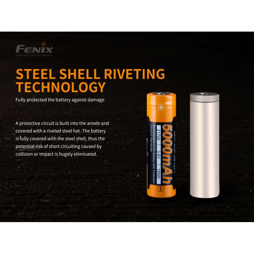 Fenix FE21700USB - 1pc Rechargeable battery USB/3,6V 5000 mAh