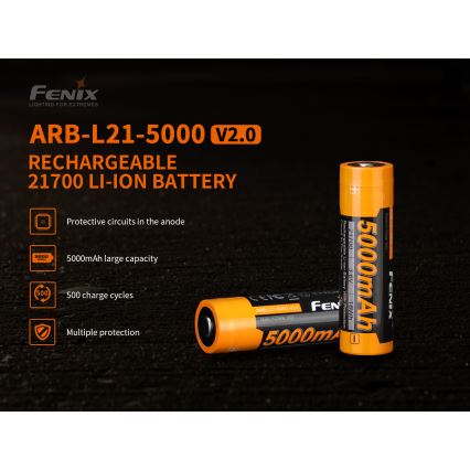 Fenix FE21700V20 - 1 pc Rechargeable 21700 Battery, 3.6 V, 5000 mAh
