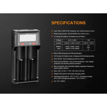 Fenix FENARED2 - Battery charger 2xLi-ion/AAA/AA/C 5V