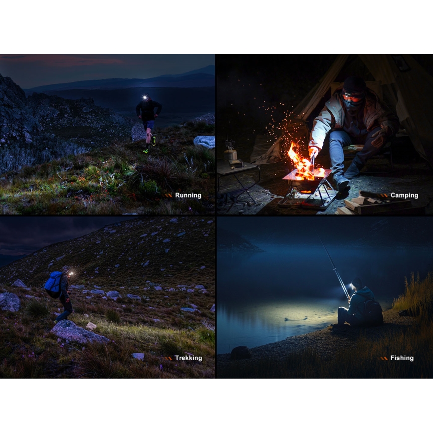 Fenix HL12RV20BLC - Dimmable USB-rechargeable LED headlamp, 950 mAh, IP66, 500 lm, 112 h runtime, black