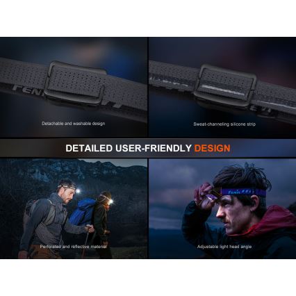 Fenix HL12RV20BLC - Dimmable USB-rechargeable LED headlamp, 950 mAh, IP66, 500 lm, 112 h runtime, black