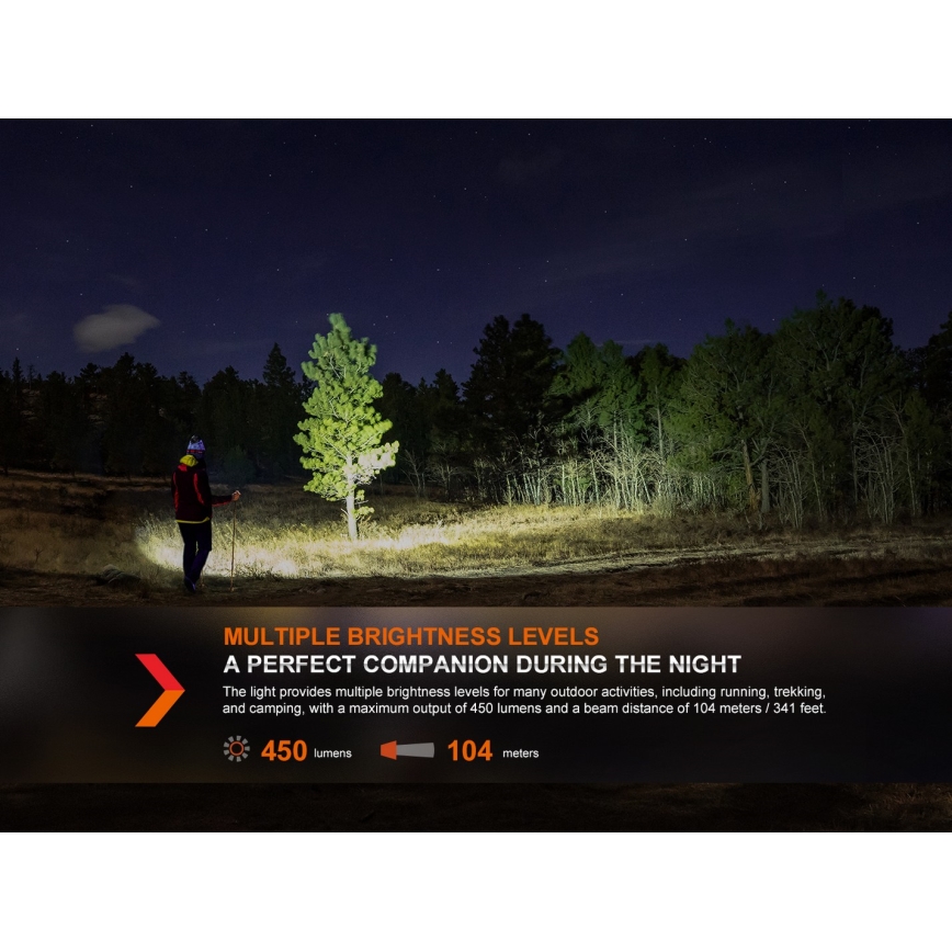 Fenix HL16V2BLK - LED Headlamp LED/3xAAA IP66 450 lm 200 h black/orange