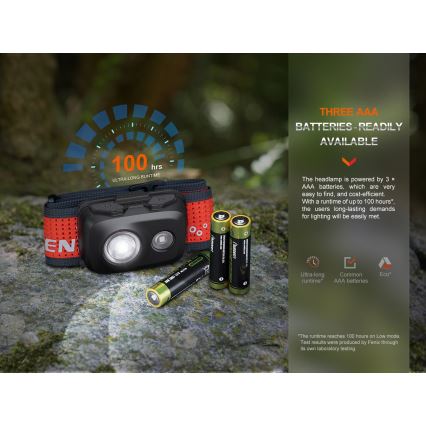 Fenix HL16V2BLK - LED Headlamp LED/3xAAA IP66 450 lm 200 h black/orange