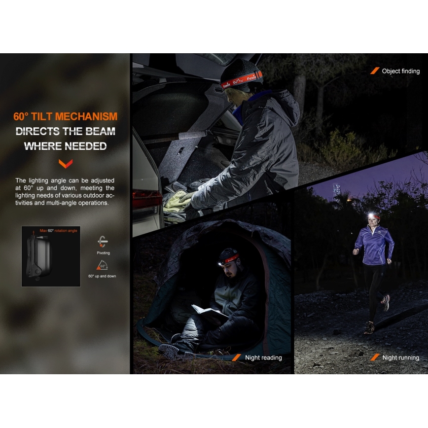 Fenix HL16V2BLK - LED Headlamp LED/3xAAA IP66 450 lm 200 h black/orange