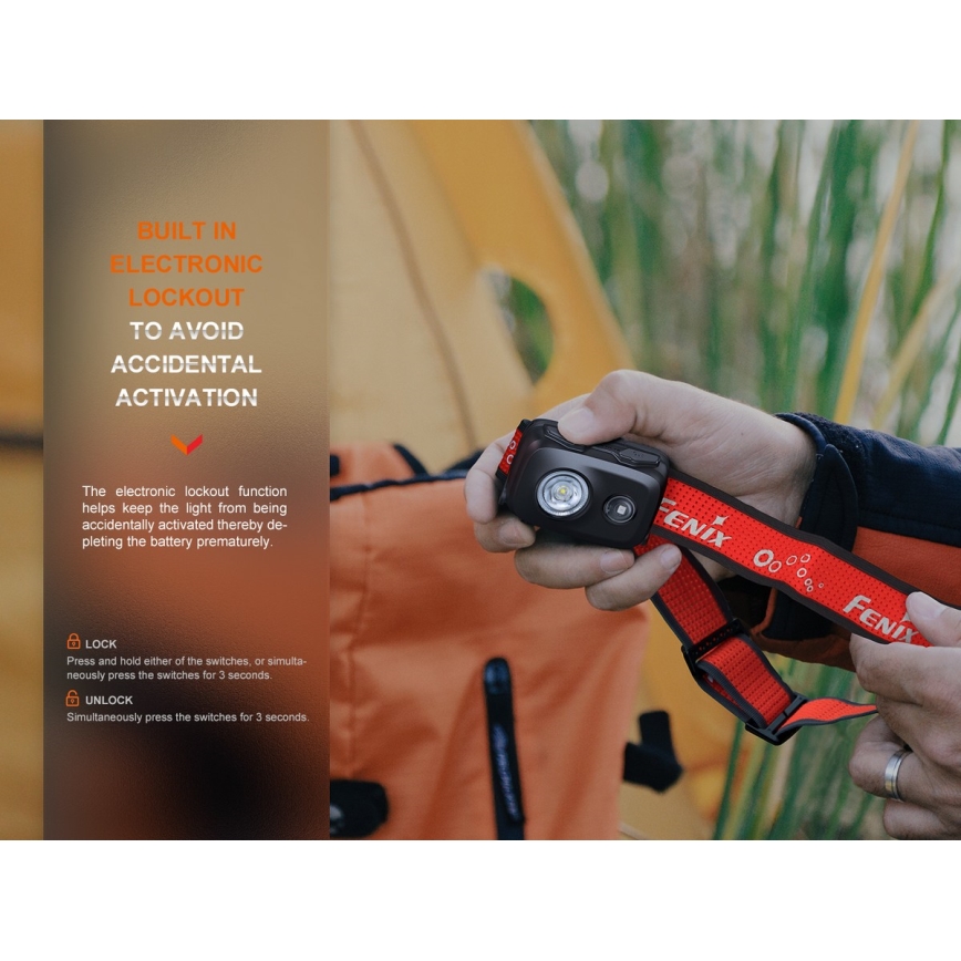 Fenix HL16V2BLK - LED Headlamp LED/3xAAA IP66 450 lm 200 h black/orange