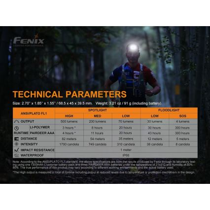 Fenix HL18RTRAIL - LED Rechargeable headlamp LED/3xAAA IP66 500 lm 300 hrs
