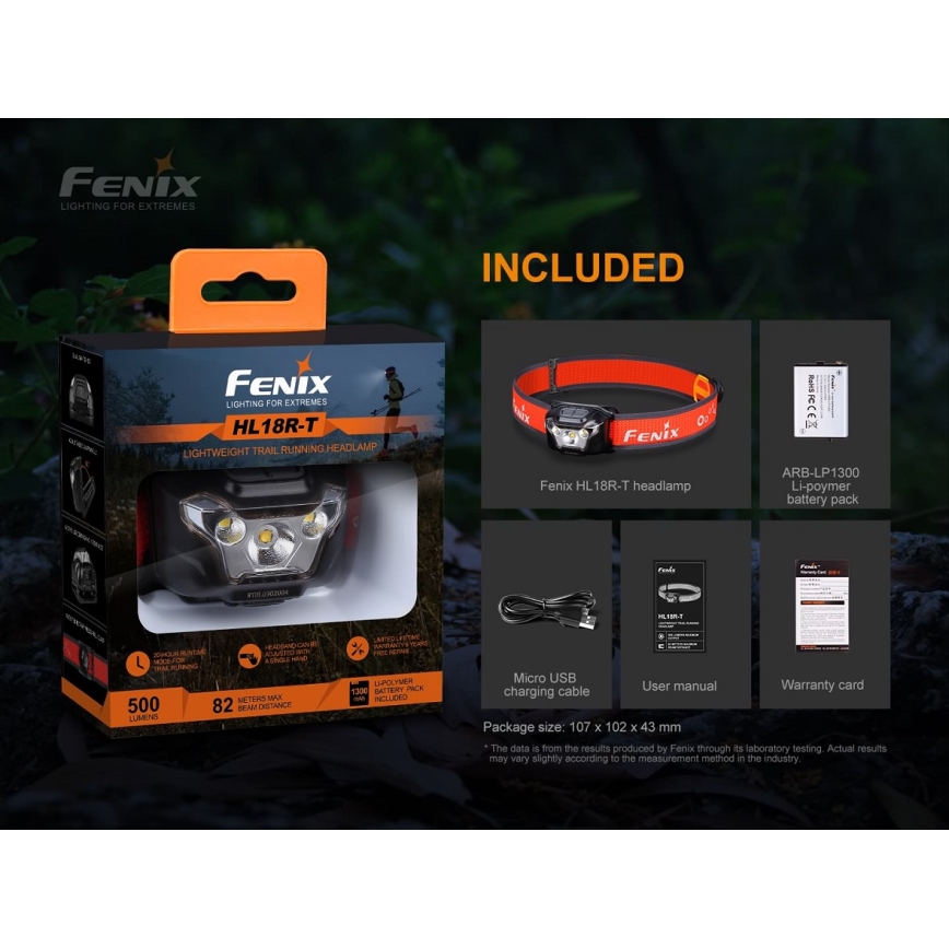Fenix HL18RTRAIL - LED Rechargeable headlamp LED/3xAAA IP66 500 lm 300 hrs