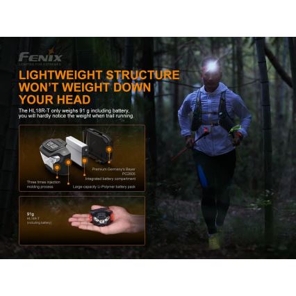 Fenix HL18RTRAIL - LED Rechargeable headlamp LED/3xAAA IP66 500 lm 300 hrs