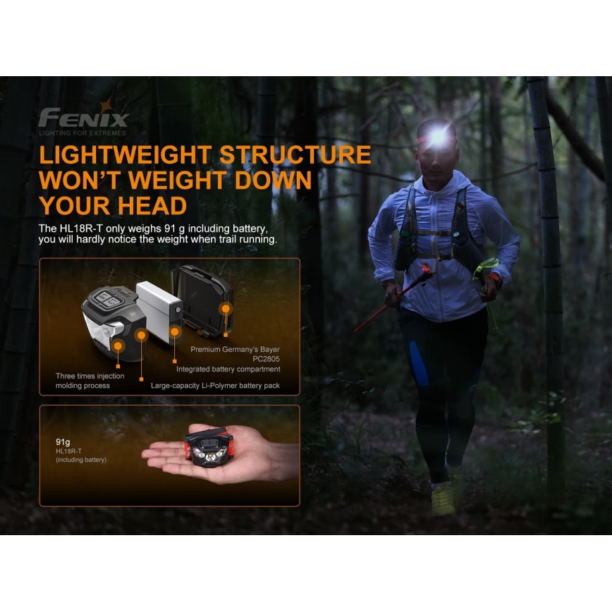 Fenix HL18RTRAIL - LED Rechargeable headlamp LED/3xAAA IP66 500 lm 300 hrs