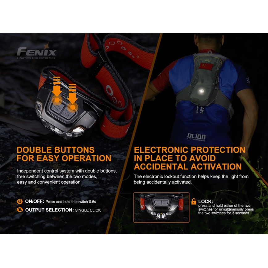 Fenix HL18RTRAIL - LED Rechargeable headlamp LED/3xAAA IP66 500 lm 300 hrs
