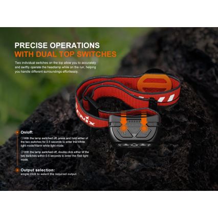 Fenix HL18RTV20BLC - LED Dimmable rechargeable headlamp LED/USB IP66 800 lm 160 h black/orange