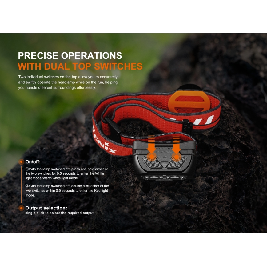 Fenix HL18RTV20BLC - LED Dimmable rechargeable headlamp LED/USB IP66 800 lm 160 h black/orange